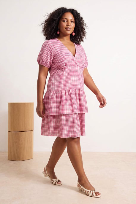 Trendyol Curve Damen Rot Kariert Kurz / Mini Kurz A-Linie Große Größen Kleid - Image 2