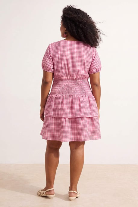 Trendyol Curve Damen Rot Kariert Kurz / Mini Kurz A-Linie Große Größen Kleid - Image 3
