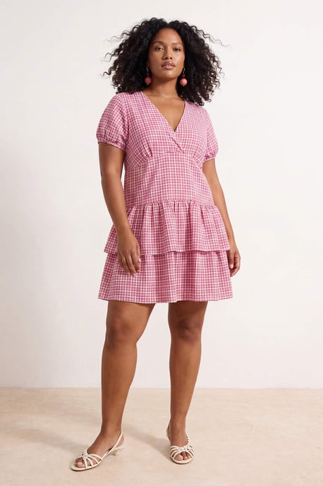 Trendyol Curve Damen Rot Kariert Kurz / Mini Kurz A-Linie Große Größen Kleid - Image 6