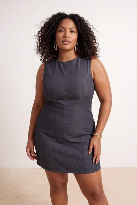 Trendyol Curve Damen Dunkelblau Einfarbig Kurz / Mini Ärmellos A-Linie Große Größen Kleid - Image 6