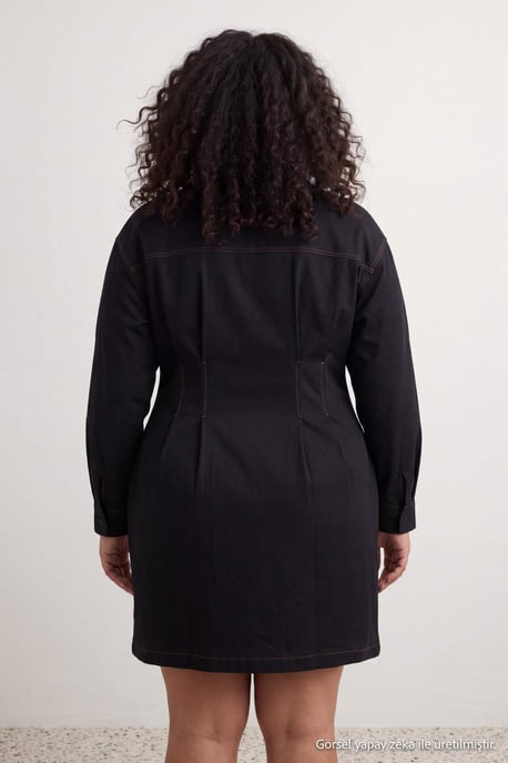 Trendyol Curve Damen Dunkelblau Einfarbig Kurz / Mini Lang A-Linie Große Größen Kleid - Image 4