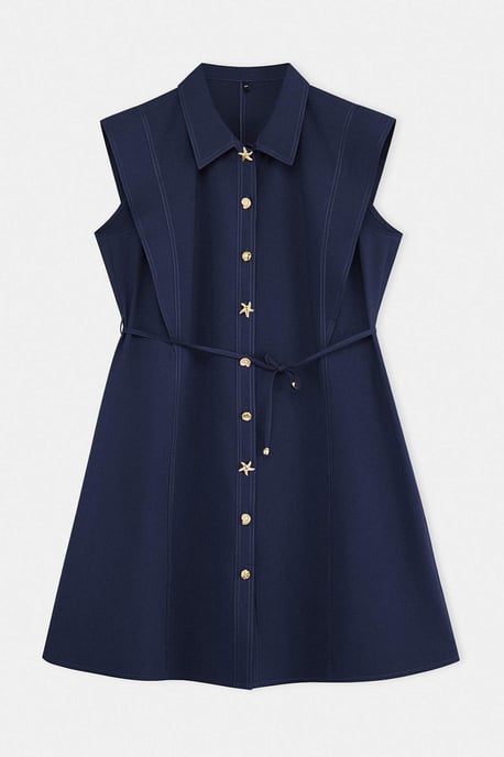 Trendyol Curve Damen Dunkelblau Einfarbig Kurz / Mini Ärmellos Casual A-Linie Große Größen Kleid - Image 3