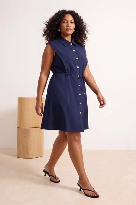 Trendyol Curve Damen Dunkelblau Einfarbig Kurz / Mini Ärmellos Casual A-Linie Große Größen Kleid - Image 6