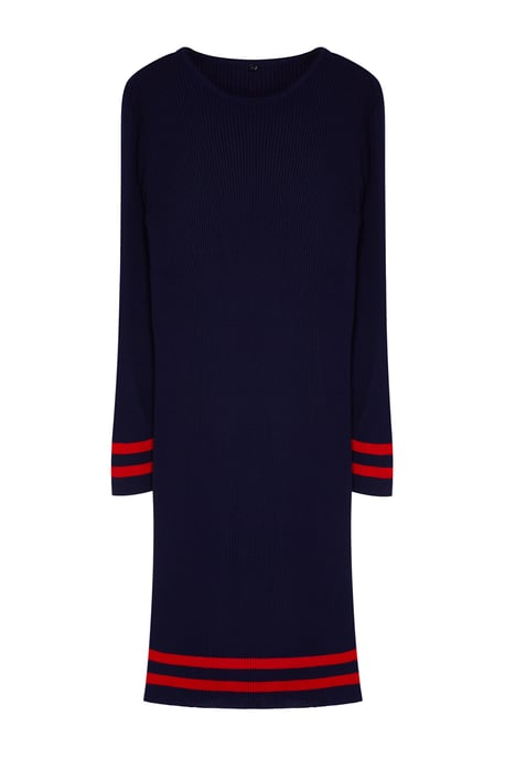 Trendyol Curve Damen Dunkelblau Gestreift Kurz / Mini Lang Casual Bodycon Große Größen Kleid - Image 5