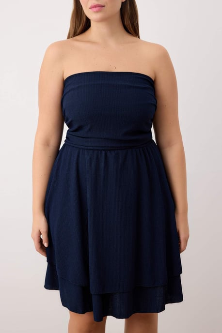 Trendyol Curve Damen Dunkelblau Einfarbig Kurz / Mini Ärmellos Casual Skater Große Größen Kleid - Image 2
