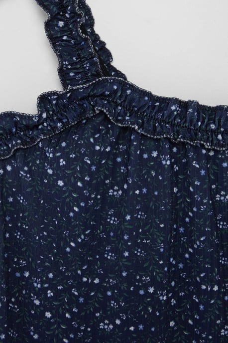 Trendyol Curve Damen Dunkelblau Geblümt Kurz / Mini Ärmellos A-Linie Große Größen Kleid - Image 4