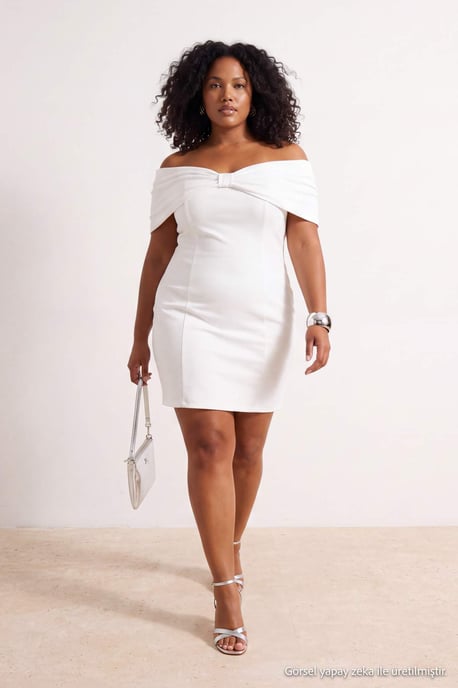 Trendyol Curve Damen Weiß Einfarbig Kurz / Mini Ärmellos Bodycon Große Größen Kleid - Image 2