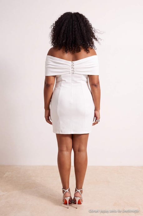 Trendyol Curve Damen Weiß Einfarbig Kurz / Mini Ärmellos Bodycon Große Größen Kleid - Image 4