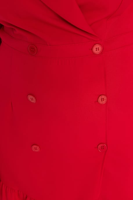 Trendyol Curve Damen Rot Einfarbig Kurz / Mini 3/4-Arm Casual Blazer Kleid Große Größen Kleid - Image 3