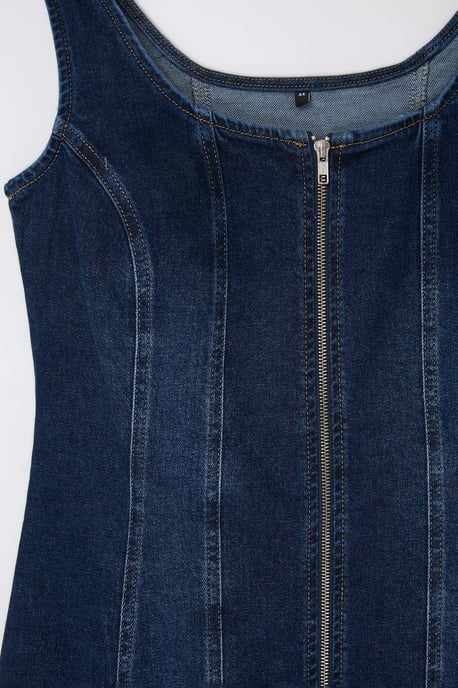 Trendyol Curve Damen Blau Einfarbig Kurz / Mini Ärmellos Casual Hemdblusenkleid Große Größen Kleid - Image 5