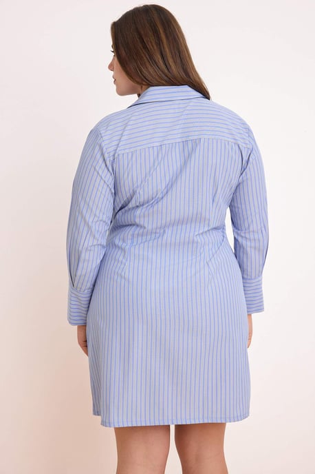 Trendyol Curve Damen Blau Gestreift Kurz / Mini Lang Casual Hemdblusenkleid Große Größen Kleid - Image 3