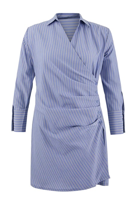Trendyol Curve Damen Blau Gestreift Kurz / Mini Lang Casual Hemdblusenkleid Große Größen Kleid - Image 4
