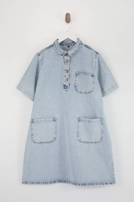 Trendyol Curve Damen Blau Einfarbig Kurz / Mini Kurz Casual Hemdblusenkleid Große Größen Kleid - Image 3