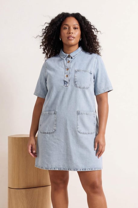 Trendyol Curve Damen Blau Einfarbig Kurz / Mini Kurz Casual Hemdblusenkleid Große Größen Kleid - Image 6