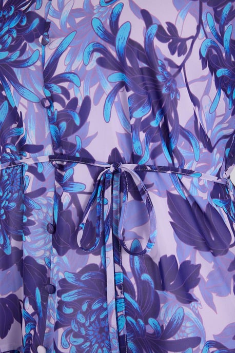 Trendyol Curve Damen Blau Geblümt Kurz / Mini Ärmellos Casual A-Linie Große Größen Kleid - Image 4
