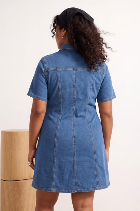 Trendyol Curve Damen Blau Einfarbig Kurz / Mini Kurz A-Linie Große Größen Kleid - Image 3