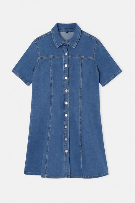 Trendyol Curve Damen Blau Einfarbig Kurz / Mini Kurz A-Linie Große Größen Kleid - Image 4