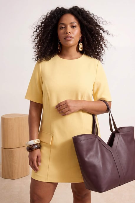 Trendyol Curve Damen Gelb Einfarbig Kurz / Mini 3/4-Arm Casual A-Linie Große Größen Kleid - Image 2