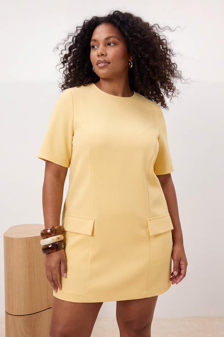 Trendyol Curve Damen Gelb Einfarbig Kurz / Mini 3/4-Arm Casual A-Linie Große Größen Kleid - Image 6