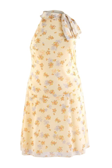 Trendyol Curve Damen Gelb Geblümt Kurz / Mini Ärmellos A-Linie Große Größen Kleid - Image 4
