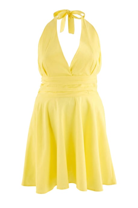 Trendyol Curve Damen Gelb Einfarbig Kurz / Mini Ärmellos Skater Große Größen Kleid - Image 4