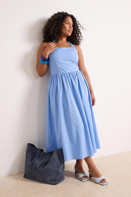 Trendyol Curve Damen Blau Einfarbig Kurz / Mini Ärmellos Casual A-Linie Große Größen Kleid - Image 2