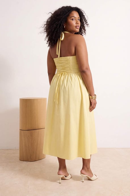 Trendyol Curve Damen Gelb Einfarbig Kurz / Mini Ärmellos Casual A-Linie Große Größen Kleid - Image 2