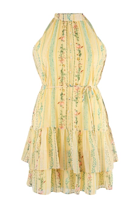 Trendyol Curve Damen Gelb Geblümt Kurz / Mini Ärmellos Casual A-Linie Große Größen Kleid - Image 3