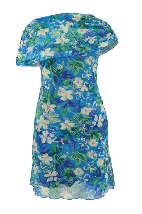 Trendyol Curve Damen Blau Geblümt Kurz / Mini Ärmellos Casual Bodycon Große Größen Kleid - Image 4