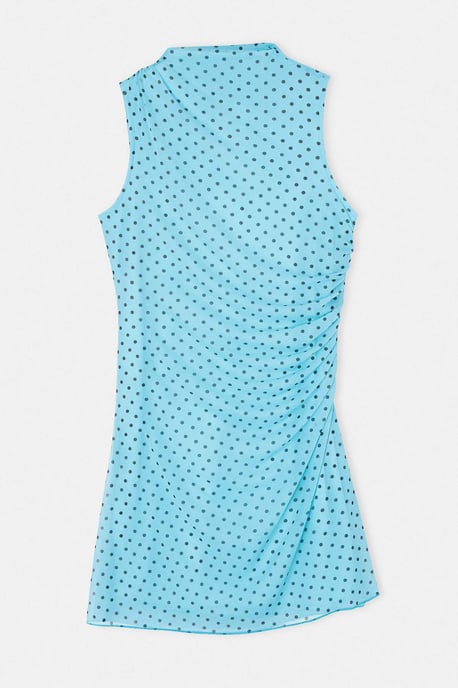 Trendyol Curve Damen Blau Geblümt Kurz / Mini Ärmellos Casual Skater Große Größen Kleid - Image 4