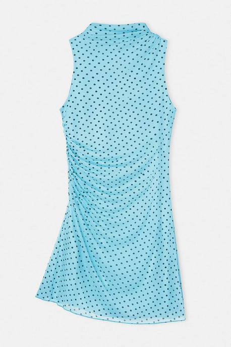 Trendyol Curve Damen Blau Geblümt Kurz / Mini Ärmellos Casual Skater Große Größen Kleid - Image 5