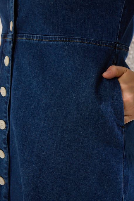 Trendyol Curve Damen Blau Einfarbig Kurz / Mini Kurz Casual A-Linie Große Größen Kleid - Image 2