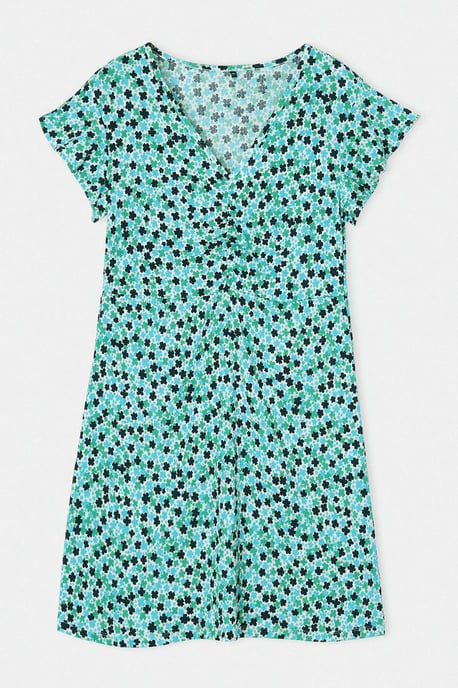 Trendyol Curve Damen Blau Geblümt Kurz / Mini Kurz A-Linie Große Größen Kleid - Image 3