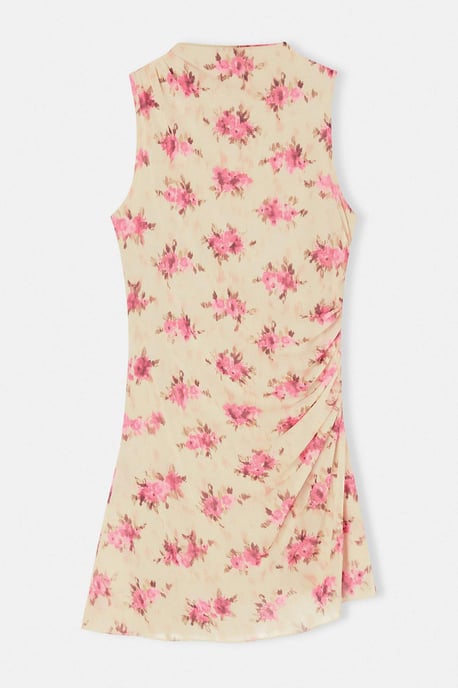 Trendyol Curve Damen Gelb Geblümt Kurz / Mini Ärmellos Casual Skater Große Größen Kleid - Image 2