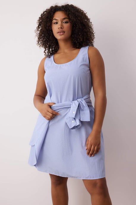 Trendyol Curve Damen Blau Gestreift Kurz / Mini Lang Casual Hemdblusenkleid Große Größen Kleid - Image 2