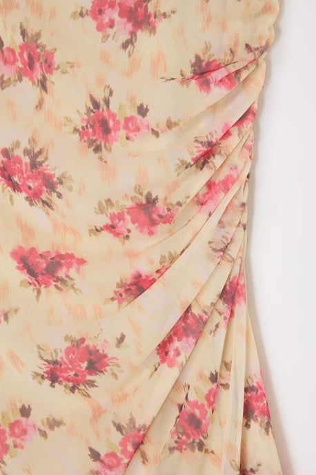 Trendyol Curve Damen Gelb Geblümt Kurz / Mini Ärmellos Casual Skater Große Größen Kleid - Image 3