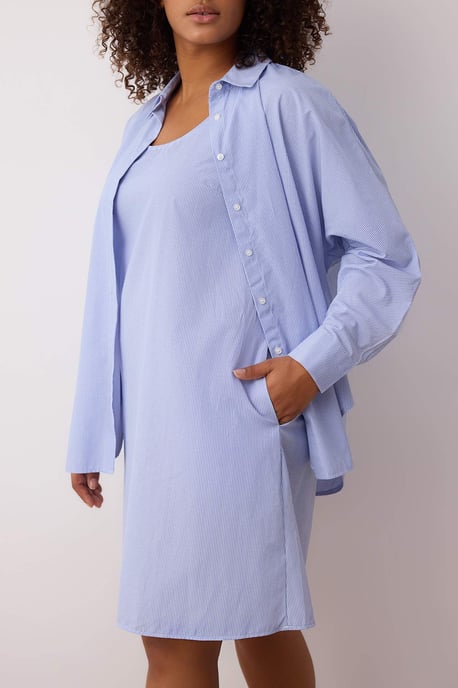 Trendyol Curve Damen Blau Gestreift Kurz / Mini Lang Casual Hemdblusenkleid Große Größen Kleid - Image 3