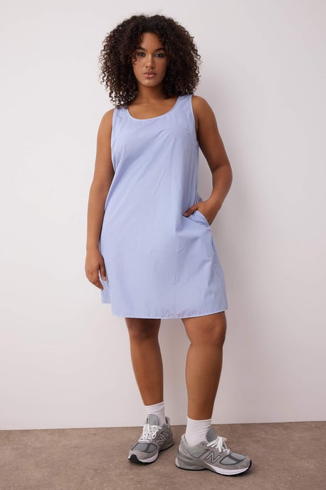 Trendyol Curve Damen Blau Gestreift Kurz / Mini Lang Casual Hemdblusenkleid Große Größen Kleid - Image 4