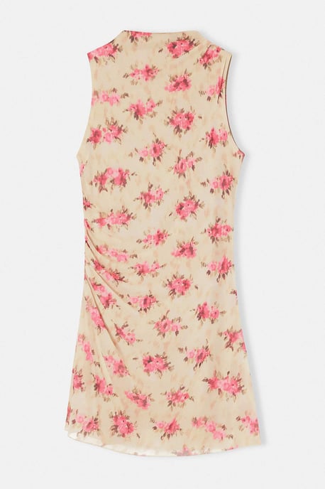 Trendyol Curve Damen Gelb Geblümt Kurz / Mini Ärmellos Casual Skater Große Größen Kleid - Image 4