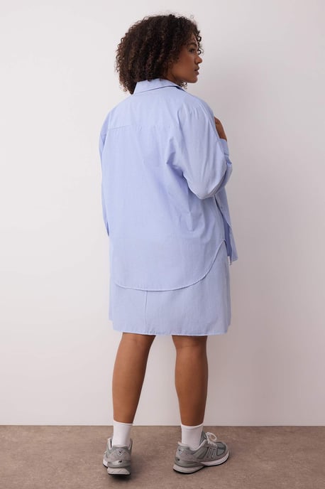 Trendyol Curve Damen Blau Gestreift Kurz / Mini Lang Casual Hemdblusenkleid Große Größen Kleid - Image 5