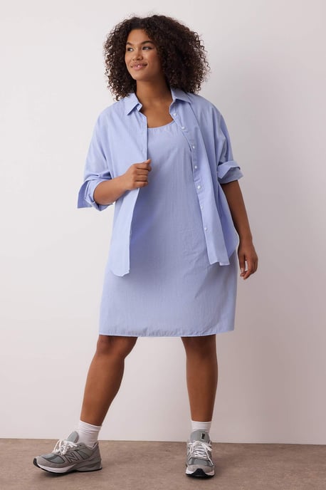 Trendyol Curve Damen Blau Gestreift Kurz / Mini Lang Casual Hemdblusenkleid Große Größen Kleid - Image 6