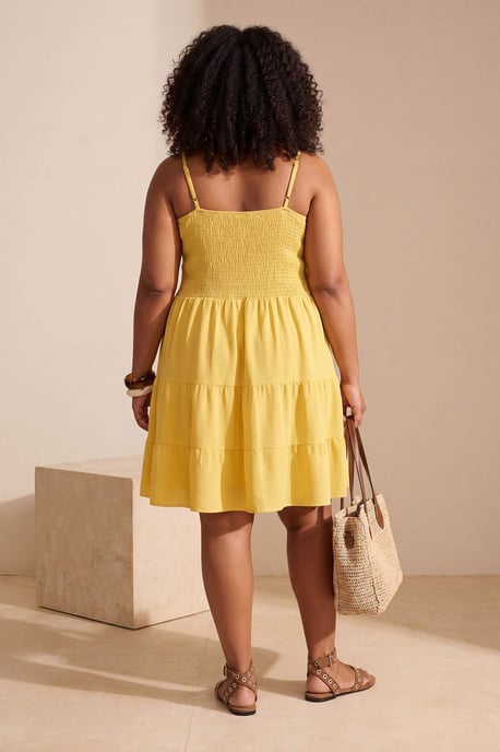 Trendyol Curve Damen Gelb Einfarbig Kurz / Mini Ärmellos A-Linie Große Größen Kleid - Image 2