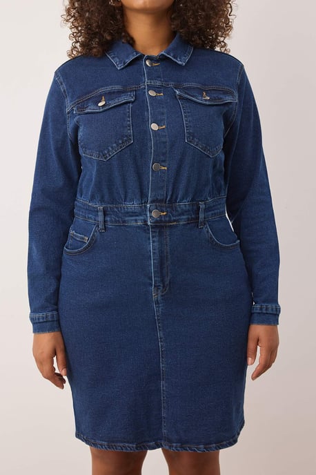 Trendyol Curve Damen Blau Einfarbig Kurz / Mini Lang Casual Hemdblusenkleid Große Größen Kleid - Image 2