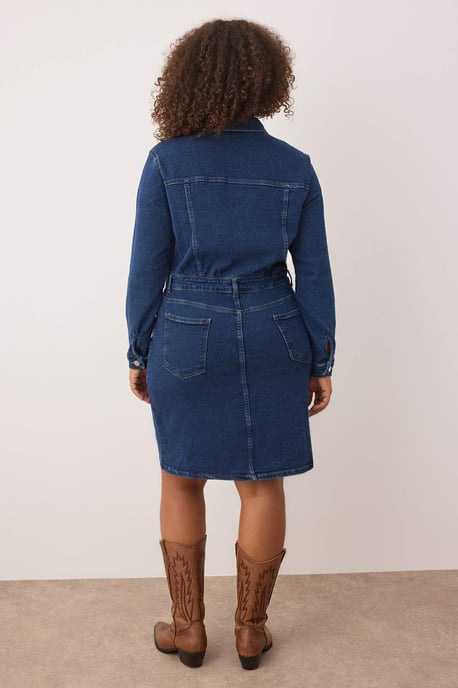 Trendyol Curve Damen Blau Einfarbig Kurz / Mini Lang Casual Hemdblusenkleid Große Größen Kleid - Image 3