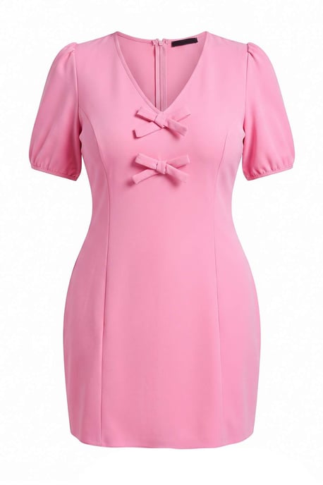 Trendyol Curve Damen Rosa Einfarbig Kurz / Mini 3/4-Arm Skater Große Größen Kleid - Image 5