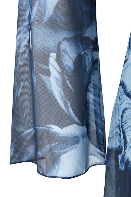 Trendyol Curve Damen Blau Geblümt Kurz / Mini Lang Casual Skater Große Größen Kleid - Image 5