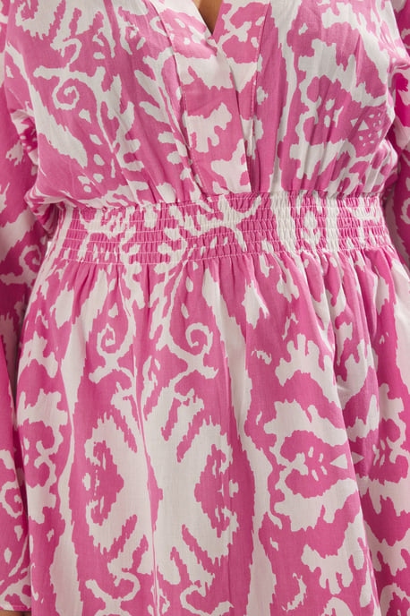 Trendyol Curve Damen Rosa Ethno-Muster Kurz / Mini Lang Strandmode Skater Große Größen Kleid - Image 2