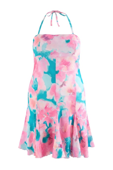 Trendyol Curve Damen Rosa Grafik Kurz / Mini Ärmellos Skater Große Größen Kleid - Image 3