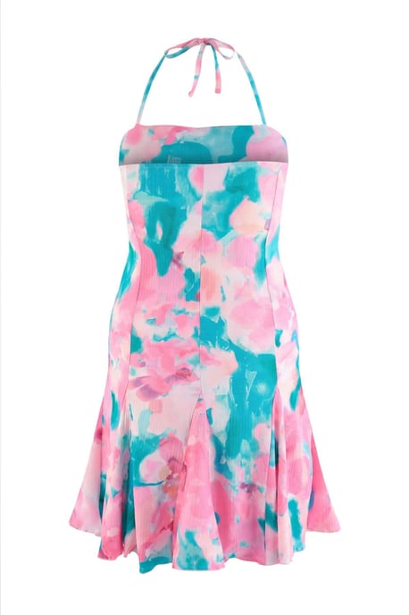 Trendyol Curve Damen Rosa Grafik Kurz / Mini Ärmellos Skater Große Größen Kleid - Image 5