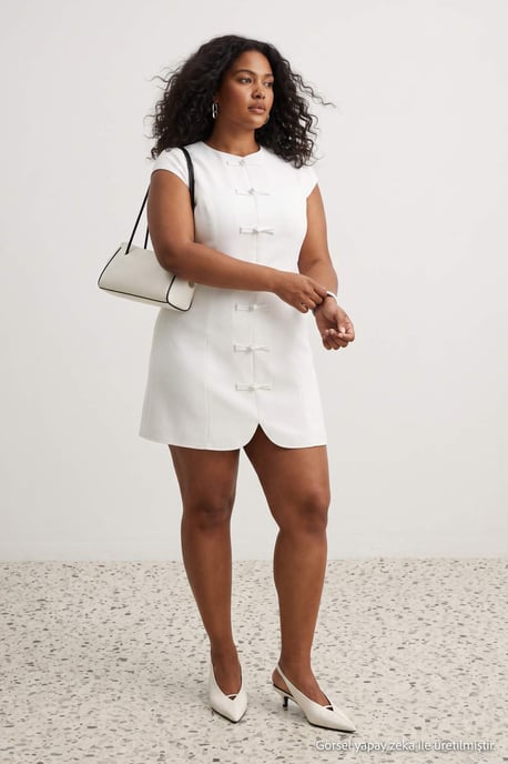 Trendyol Curve Damen Ecru Einfarbig Kurz / Mini Kurz A-Linie Große Größen Kleid - Image 2